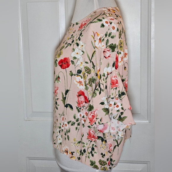 Emma & Olivia Floral Top Blouse Women's XL Tiered Sleeves Poppy Rose - Picture 2 of 11